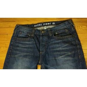 Guess mens denim jean with top wrinkle print